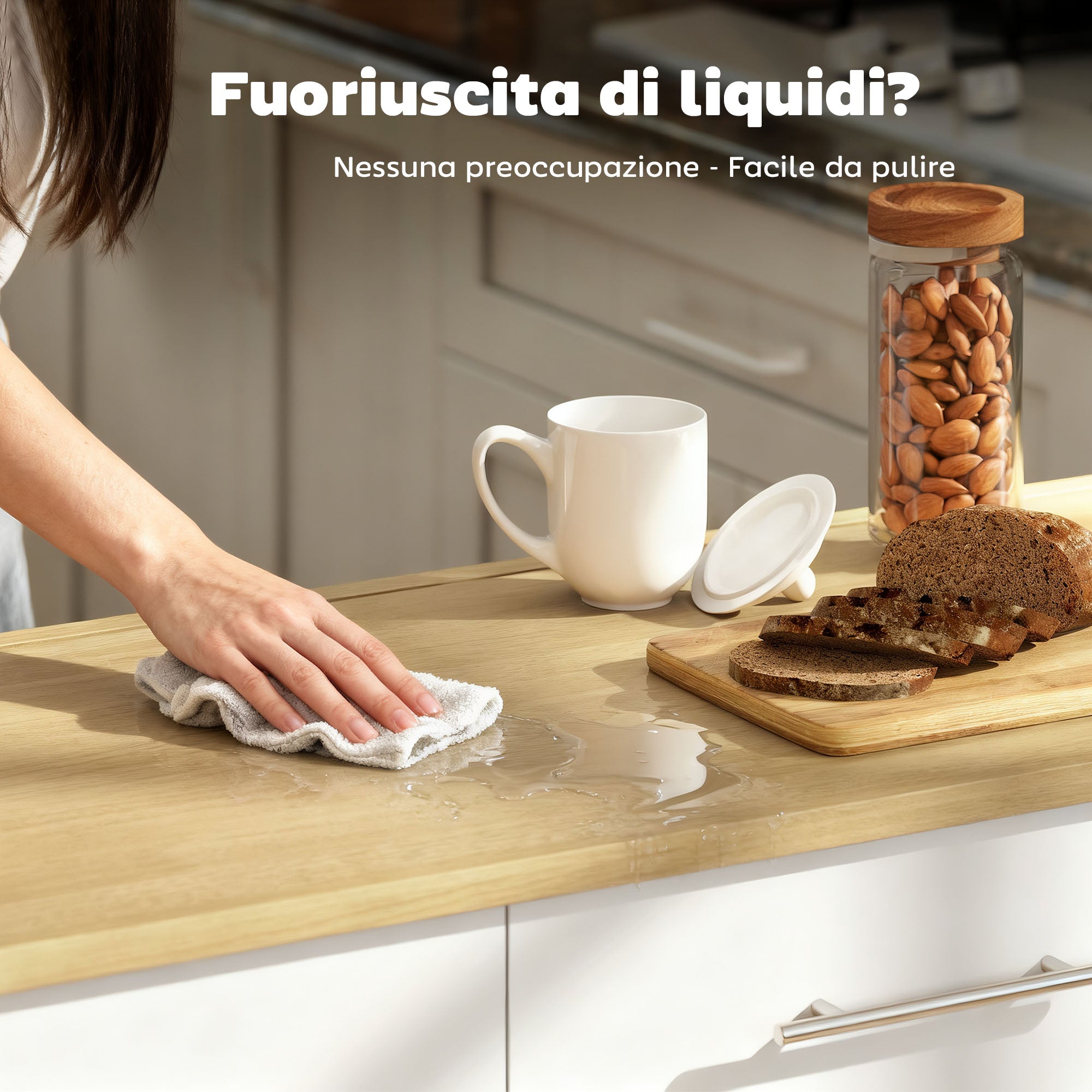 Isola per Cucina 129x65x91 cm a 5 Ruote con Portasciugamani 2 Cassetti 4 Ripiani e Armadietto in Legno Bianco