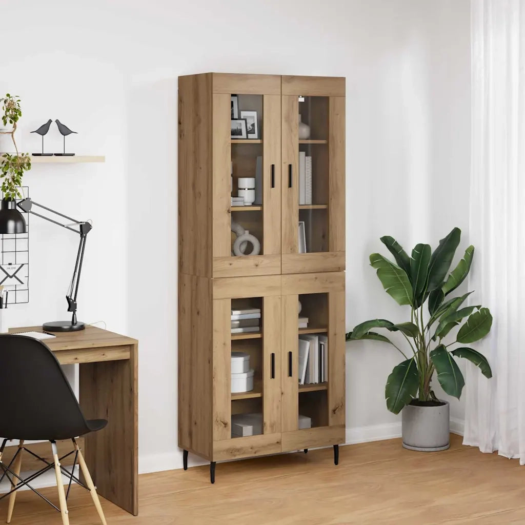 Credenza 2 pcs Rovere artigianale Legno Stratificato e Vetro 3403181