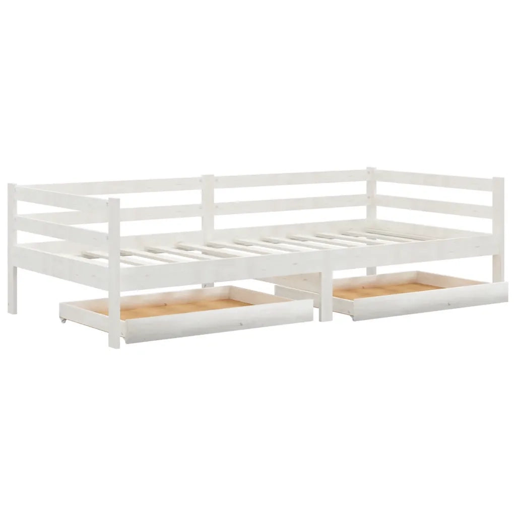 Divano Letto con Cassetti 90x200 cm Bianco in Massello di Pino 3083675