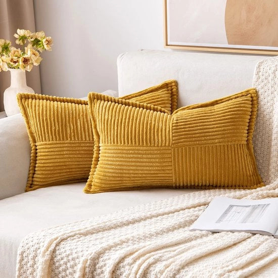 Set di 2 cuscini di corduroy - cuscino morbido in velluto - copertura decorativa per cuscino - cuscini moderni - cuscini per divano per soggiorno e camera da letto - curcuma 40 x 60 cm