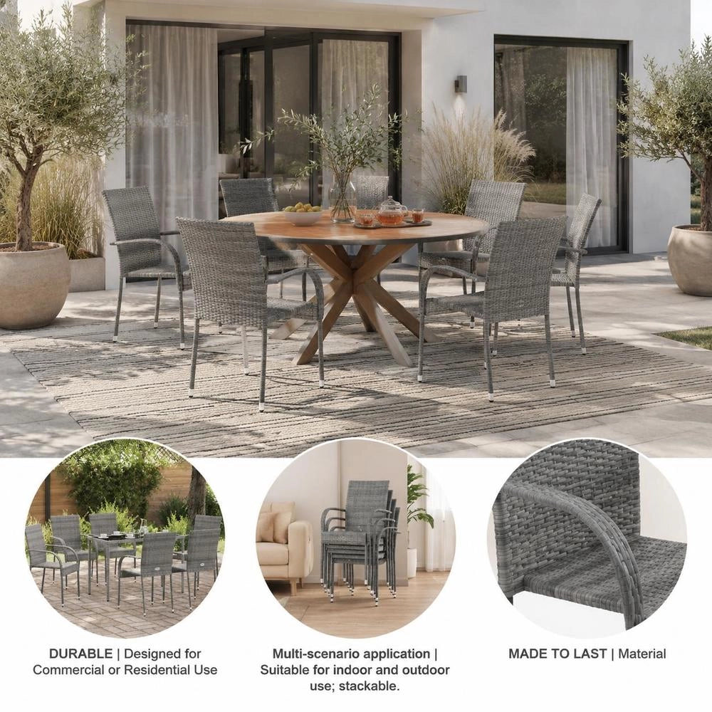 Stackable Garden Chairs, Set Of 6, Grey Poly Rattan