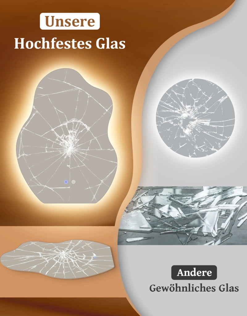 ZMH Specchio da bagno LED asimmetrico 60x80 cm IP44 interruttore touch funzione antiappannante dimmerabile 3000K-6500K