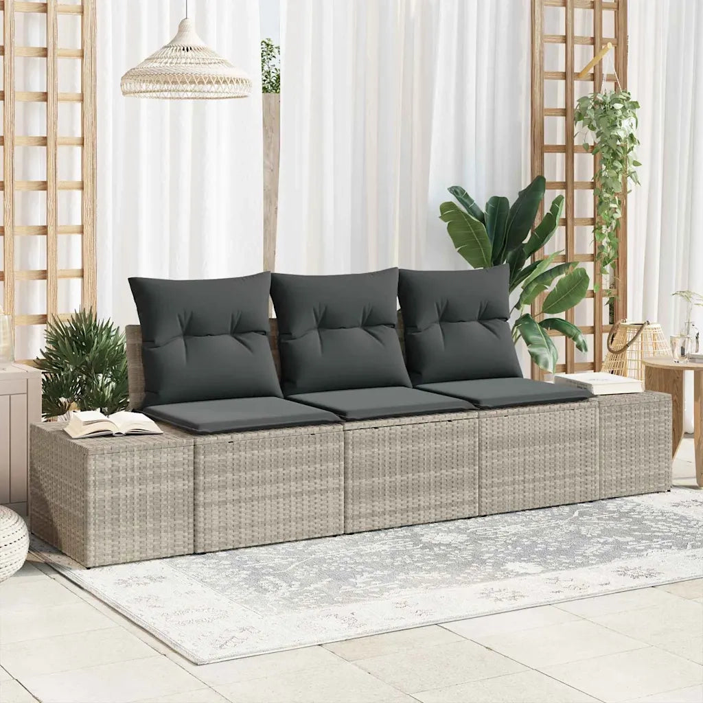 Set di divani con cuscino 3 pz | Set Salotto da Giardino Grigio chiaro polyrattan