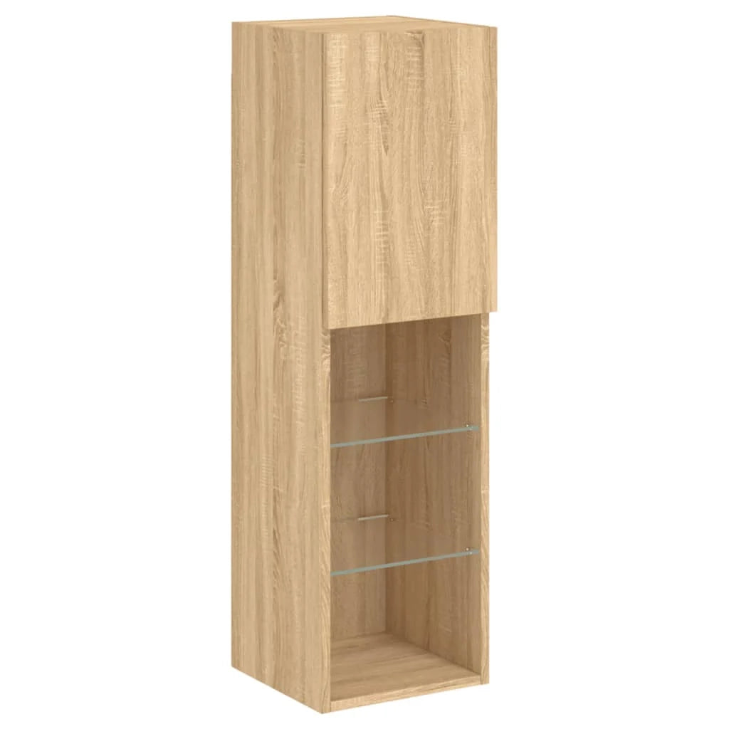 Set di mobili da 8 pezzi comprensivo di armadio credenza mobile TV per soggiorno camera da letto e sala da pranzo montaggio a parete con luci a LED finitura rovere Sonoma marrone 02_0025378