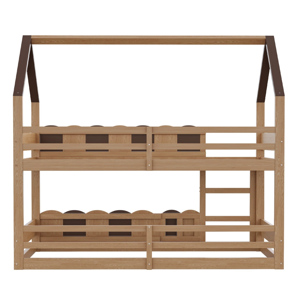 Letto a castello per bambini 90x200 cm con design a casetta e sponde di sicurezza