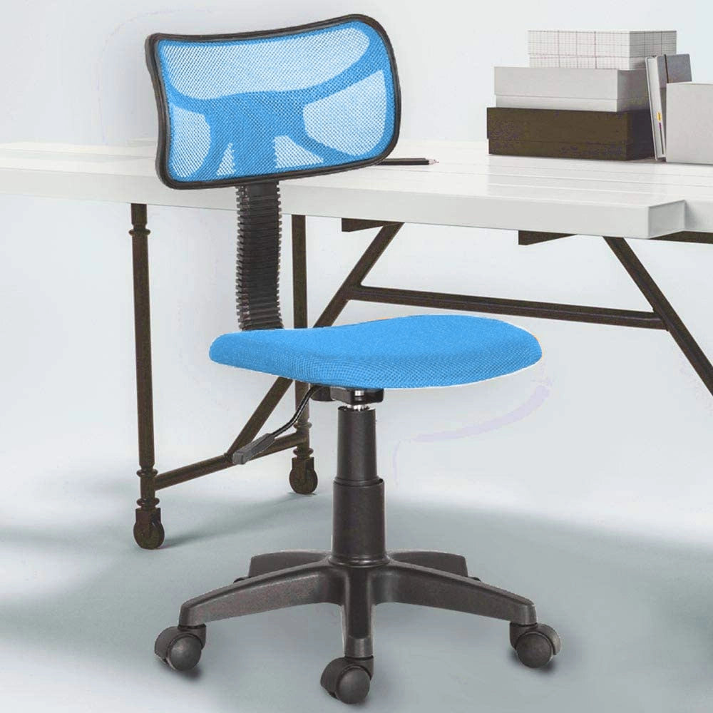 Sedia Girevole 5 Ruote per Ufficio Cameretta con Schienale Ergonomico in Tessuto a Rete Azzurro
