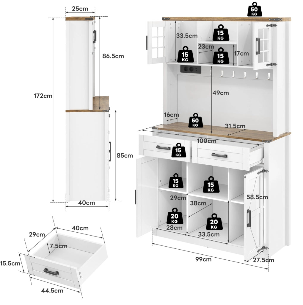 Credenza bar con LED regolabili e stazione di ricarica 100x40x172 cm; marrone e bianco