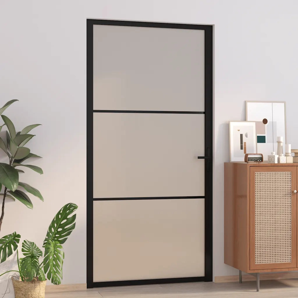 Porta Interna 102,5x201,5 cm Nero Opaco in Vetro e Alluminio 350555