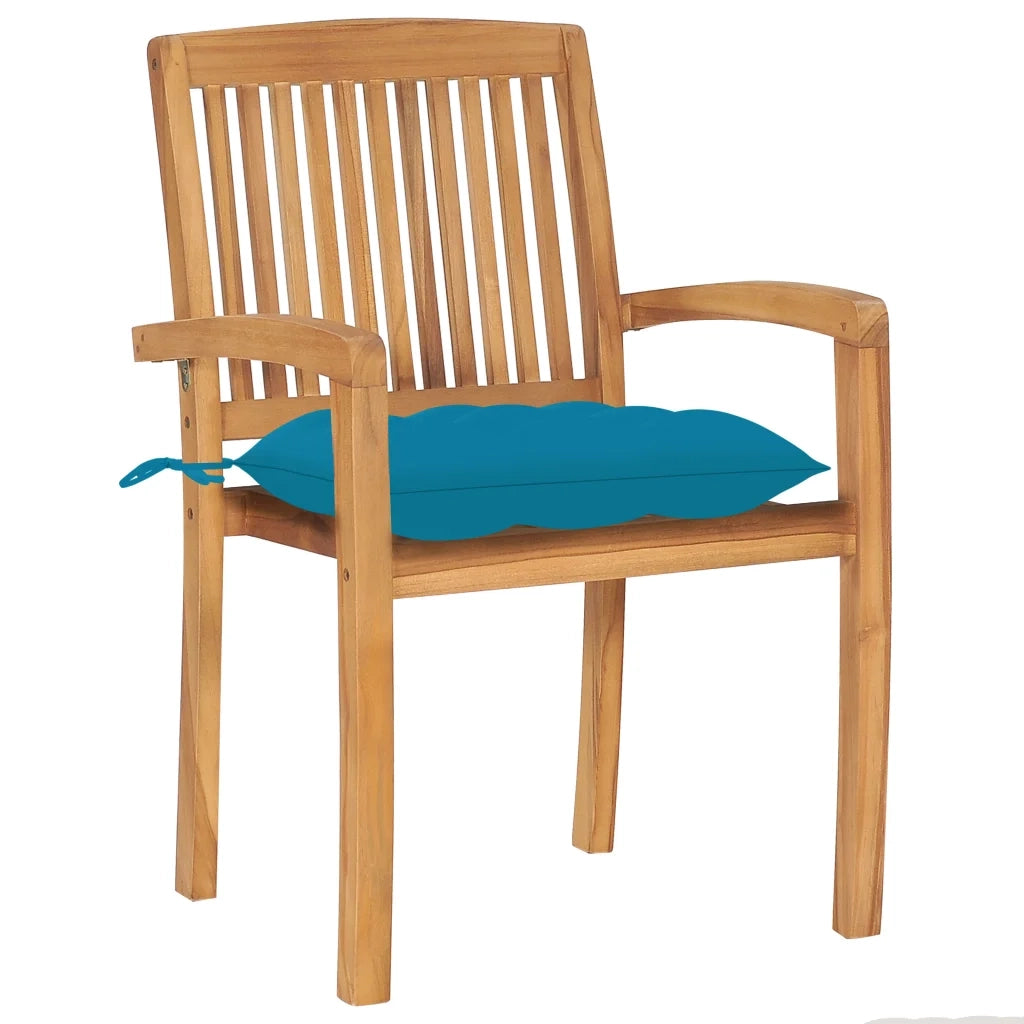 Sedie da Giardino 2 pz | Sedie da Esterno con Cuscini Azzurro in Teak Massello