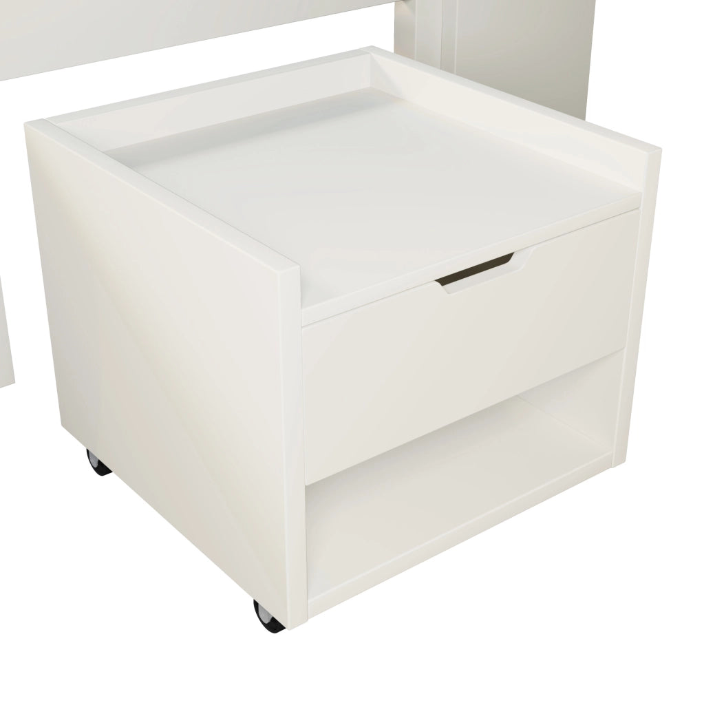 Letto matrimoniale ULEVR 140x200 cm bianco con LED, USB-C, cassetto e 2 comodini mobili