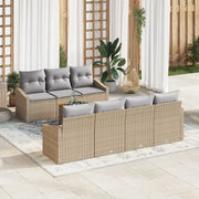 Set Divano da Giardino da 8 Pezzi con Cuscini Beige Polirattan Acacia