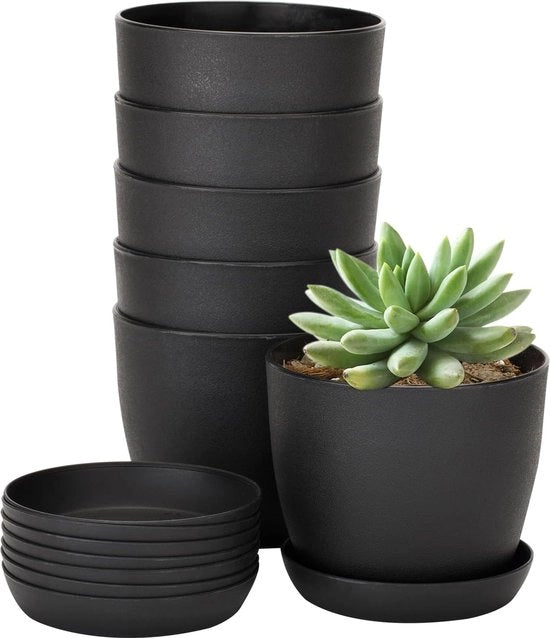 Vasi di Plastica per Fiori per Interno ed Esterno - Ideali per la Camera dei Bambini - 8 Pezzi - Nero - 10 cm