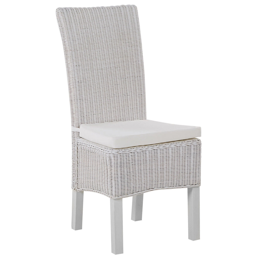 Set di 2 sedie da pranzo in rattan intrecciato con cuscini stile boho schienale alto sala da pranzo soggiorno bianco