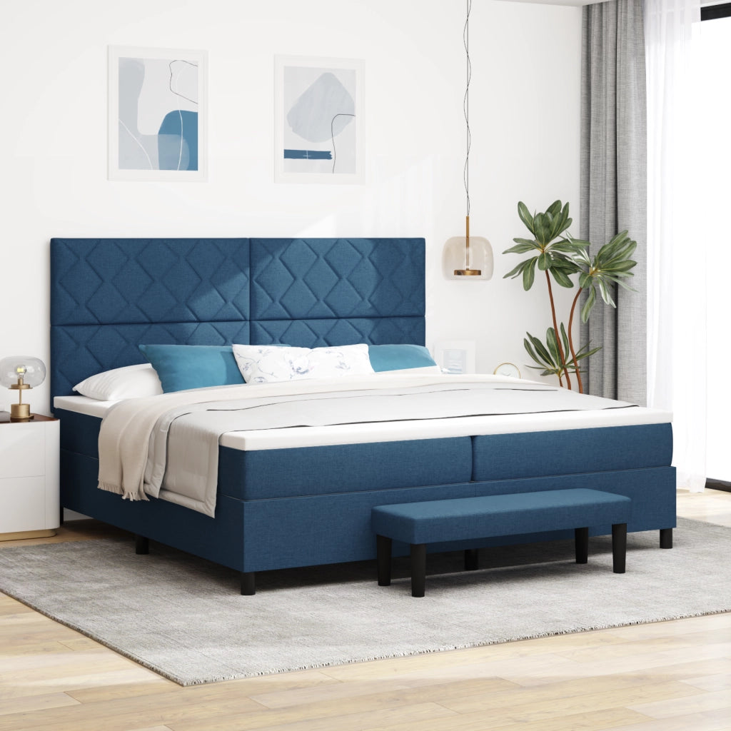 Letto con Box Spring e Materasso & Panchina Blu 200x200 cm Tessuto