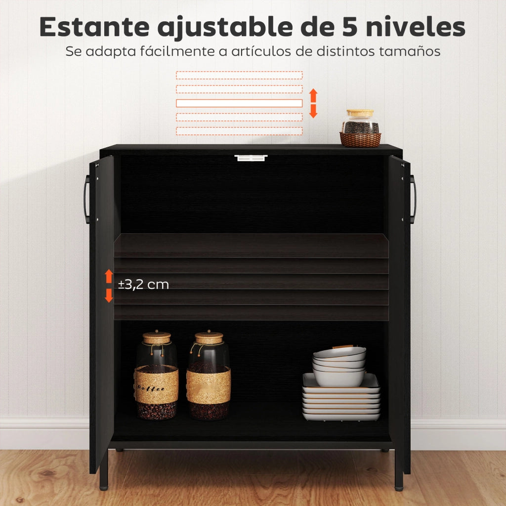 Mobile Soggiorno Moderno con 2 Ante e Ripiano Ajustabile ¨C Zephmum ¨C Nero 80x40x90 cm