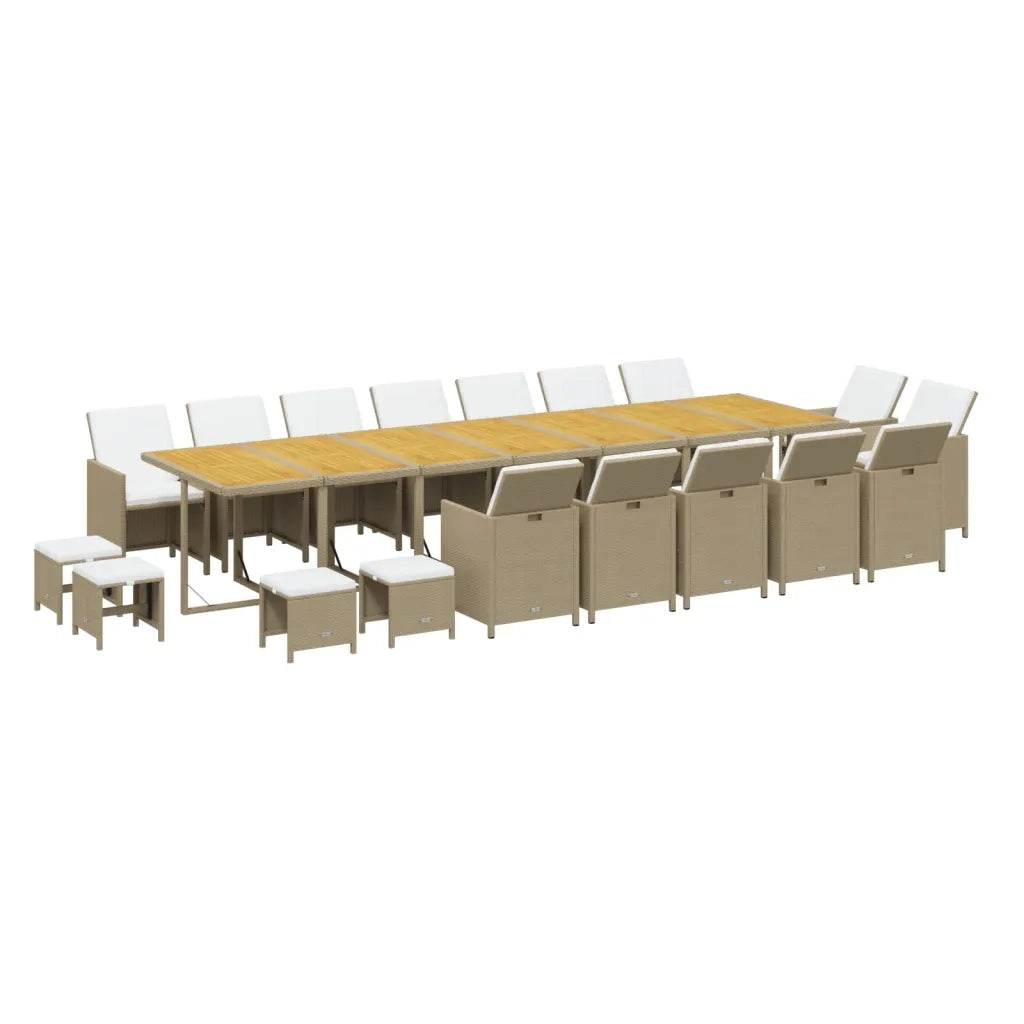 Set da Pranzo per Giardino 19 pz con Cuscini Polyrattan Beige 3095664
