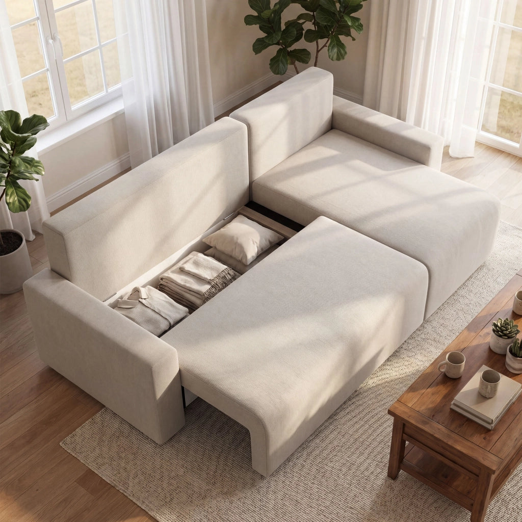 Divano letto angolare 3 posti in velluto ¨C zephmum ¨C beige