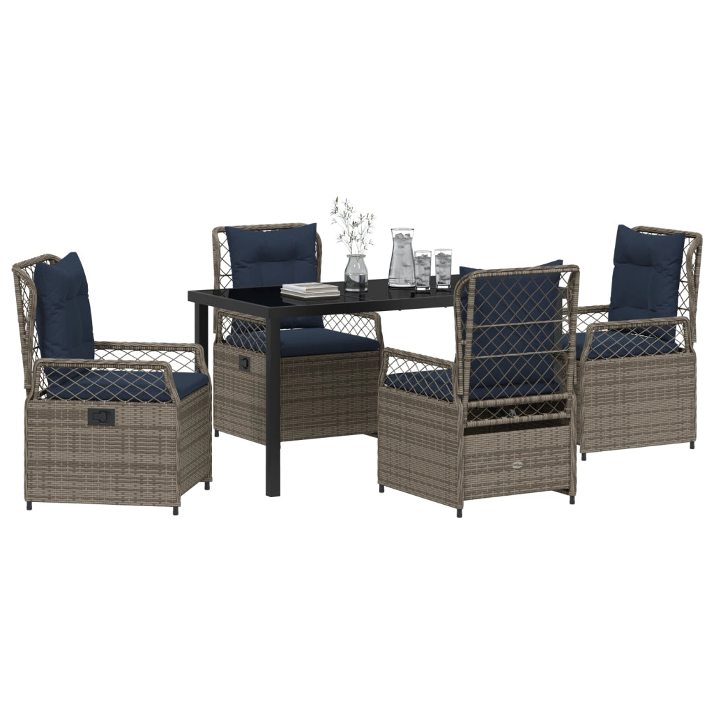 Set da Pranzo da Giardino in 5 Pezzi Grigio Rattan Polietilene