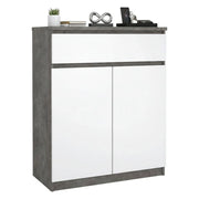 Credenza Genziana, Buffet da soggiorno, Madia da salotto, Dispensa da cucina, 80x40 h100 cm, Cemento e Bianco lucido