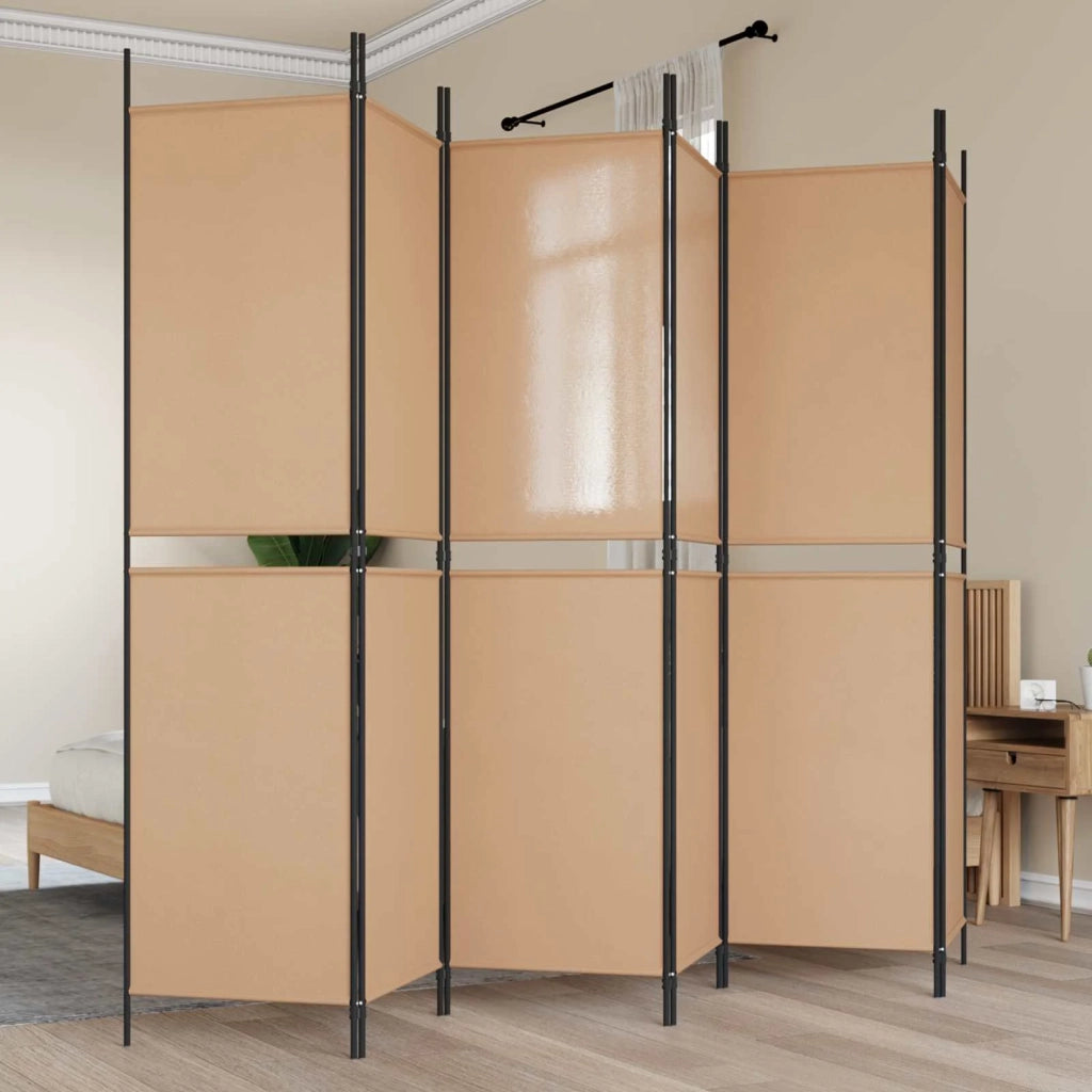 Divisore per Stanza a 6 Pannelli Beige 300 x 200 cm Tessuto 42039222