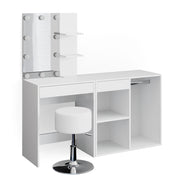 Vicco Tavolo da toeletta Bianco 140 cm con LED, sgabello e armadio