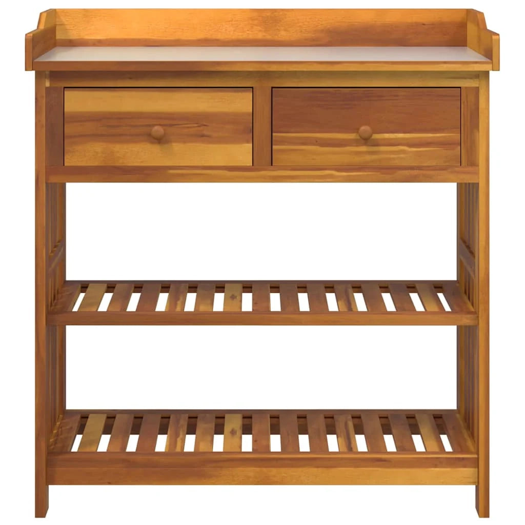 Mobiletto da giardino rettangolare moderno con cassetti e ripiani 93 x 41 x 98 cm in legno di acacia naturale 02_0058502