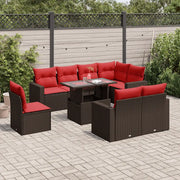 Set Divani da Giardino 9 pz con Cuscini Marrone in Polyrattan 3267414