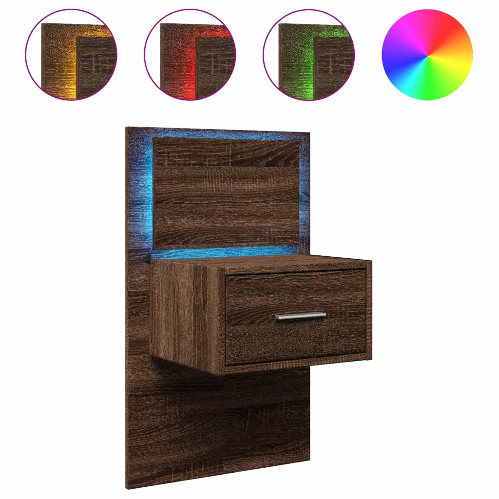 vidaXL Comodino a Parete con luci LED Rovere Marrone