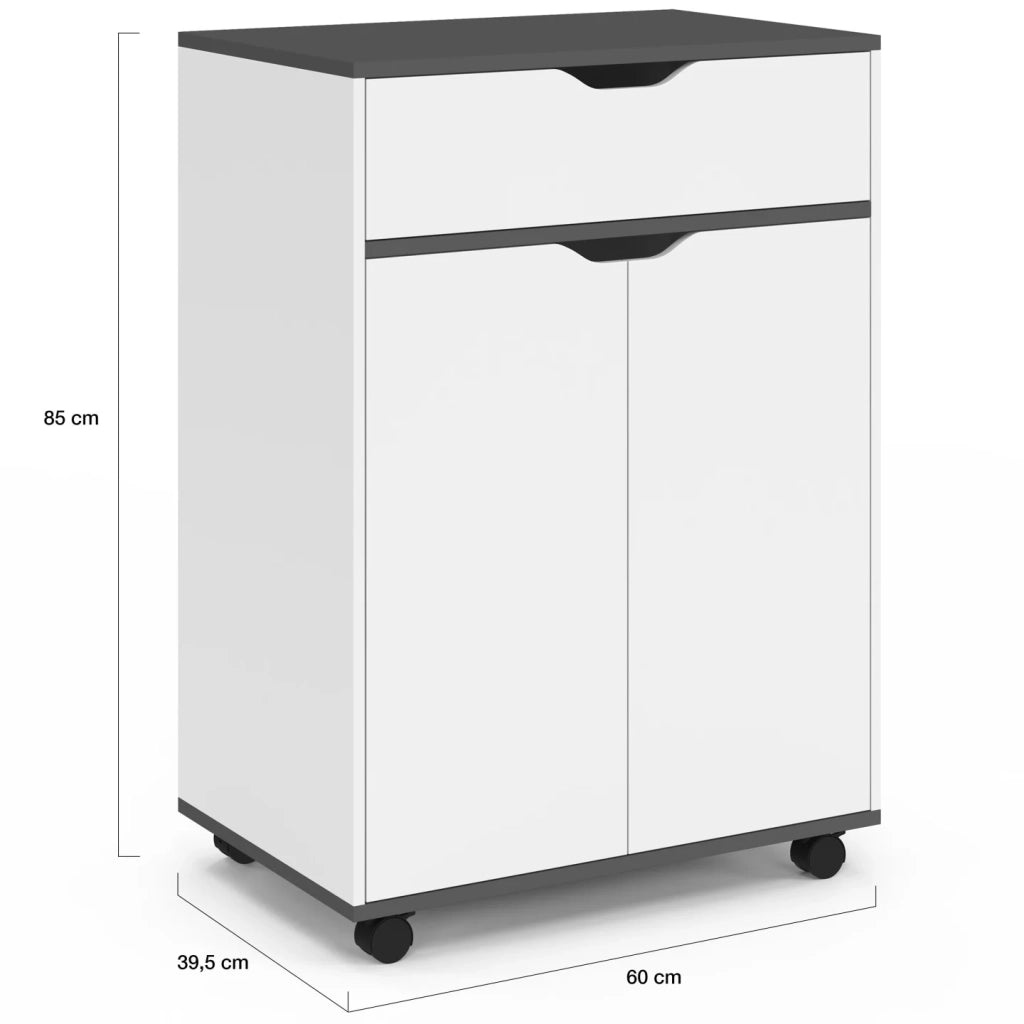 IDMarket - Credenza COSY con cassetto in legno bianco e ripiani grigi L.60 CM