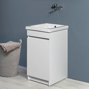 Mobile lavatoio 45x51 cm bianco opaco con vasca in ceramica e strofinatoio