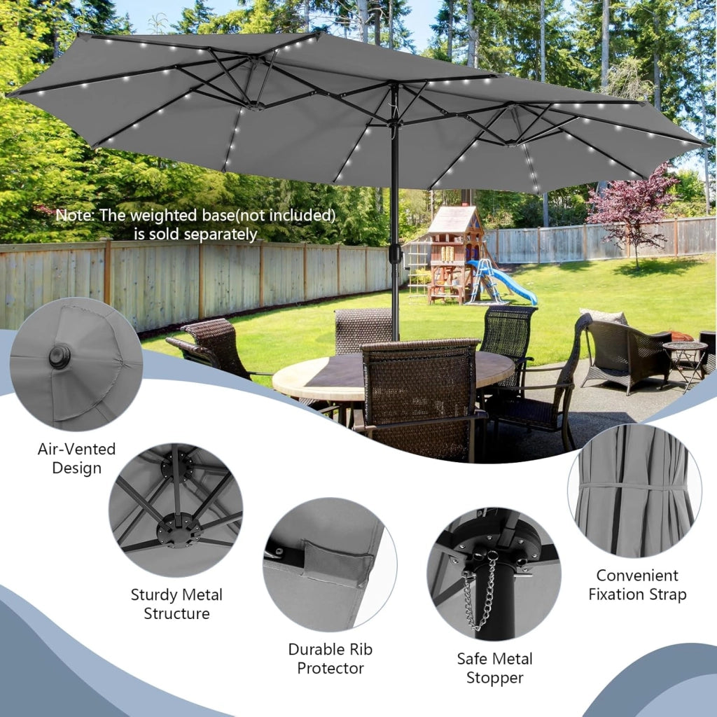 Ombrellone da Giardino Doppio 470 x 280 x 246,5 cm con LED, Ombrellone Rettangolare con Manovella, Ombrellone da Balcone Grande, Ombrellone da Patio per Piscina, Cortile senza Base
