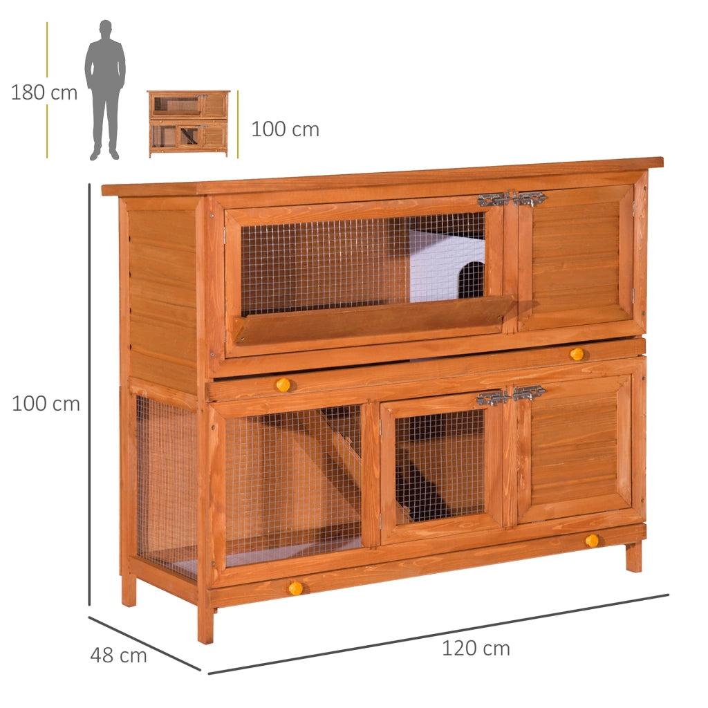 Gabbia per conigli pollaio in legno di pino grande a 2 piani con tetto apribile ¨C zephmum ¨C 120x48x100 cm