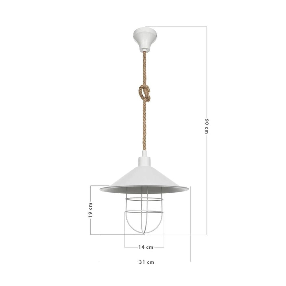 Lampada a sospensione metallo bianco e corda iuta Bulut ASZ0631