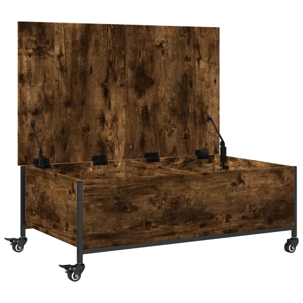 Tavolino con Ruote-Tavolino da soggiorno Rovere Fumo 91x55x34 cm in Legno Multistrato