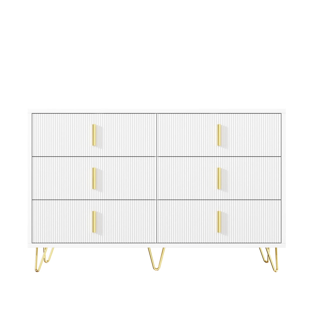 Credenza moderna con 6 cassetti, finitura bianca e dorata, 120 x 77 x 40 cm