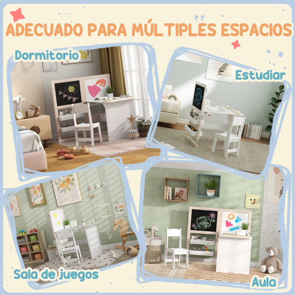 Tavolo per bambini con sedia e cavalletto pieghevole ¨C Minimal ¨C Bianco
