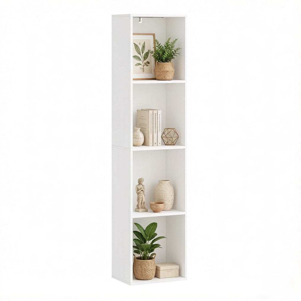Libreria verticale bianca a 4 ripiani con illuminazione RGB, 40x29x170 cm
