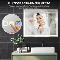 Specchio Bagno da Parete LED Antiappannamento 80x100 cm Speaker Bluetooth e Pulsanti Touch in Vetro Temperato