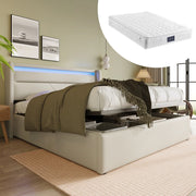 LETTO Contenitore idraulico 140x200 cm in PU bianco con LED