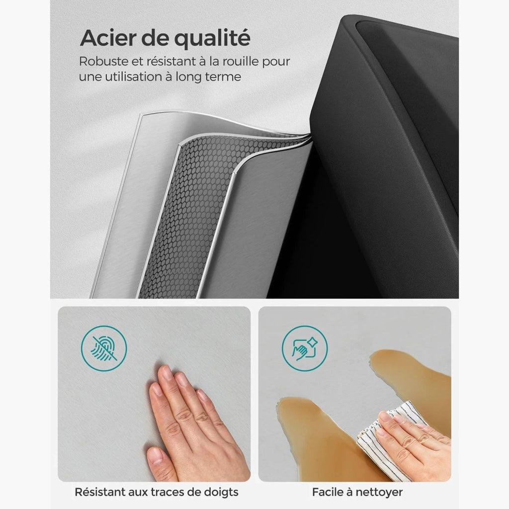 Pattumiera da cucina resistente con pedali e 3 scomparti 46,5 x 29,5 x 40,5 cm per la raccolta differenziata in acciaio inox grigio 12_0007236
