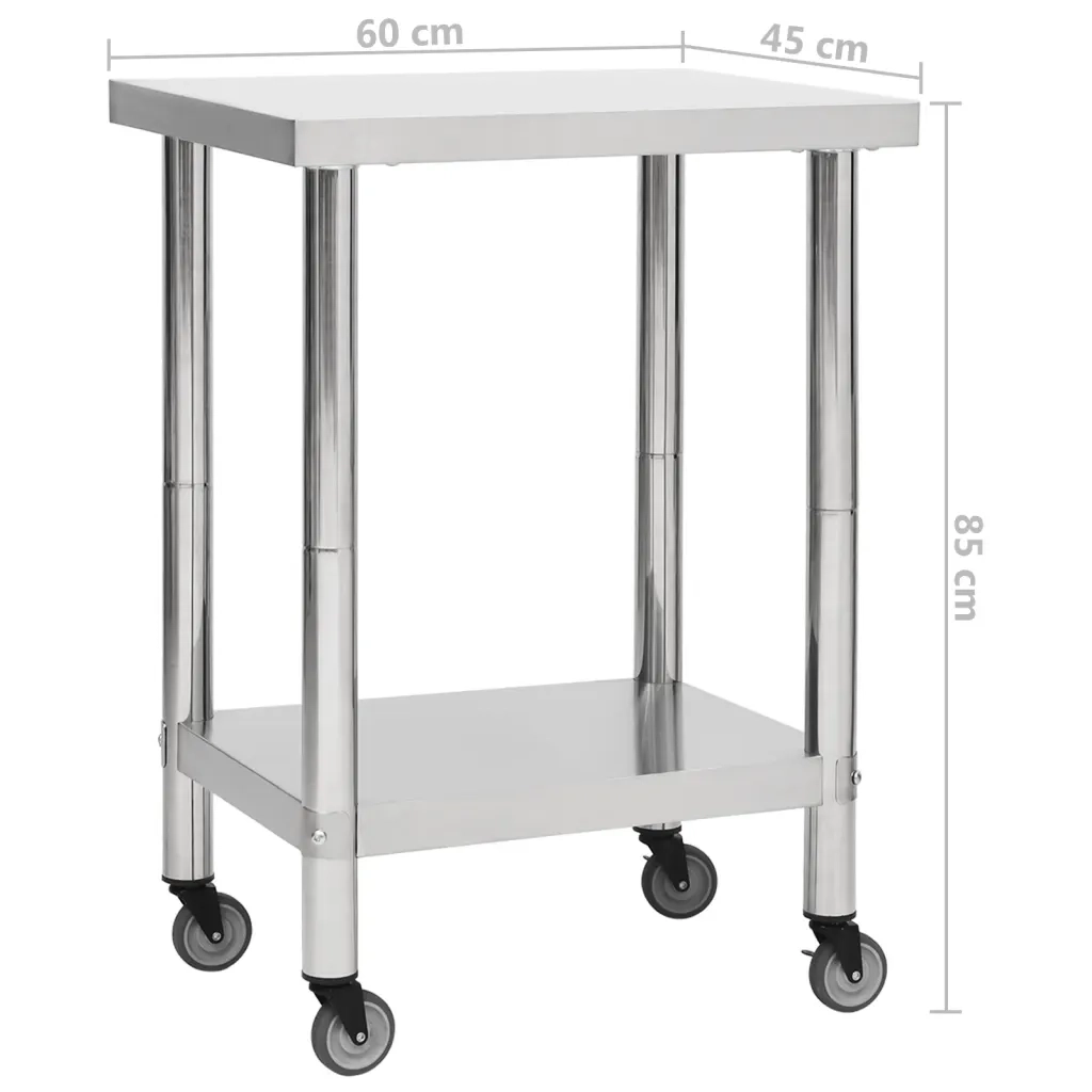Tavolo da Lavoro Cucina con Ruote 60x45x85 cm in Acciaio Inox CFW8680506