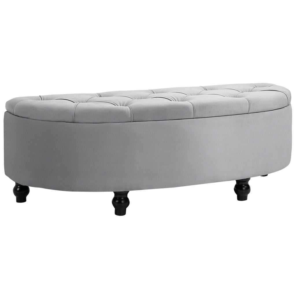 Panca contenitore semicircolare in velluto grigio 120 x 46 x 42 cm