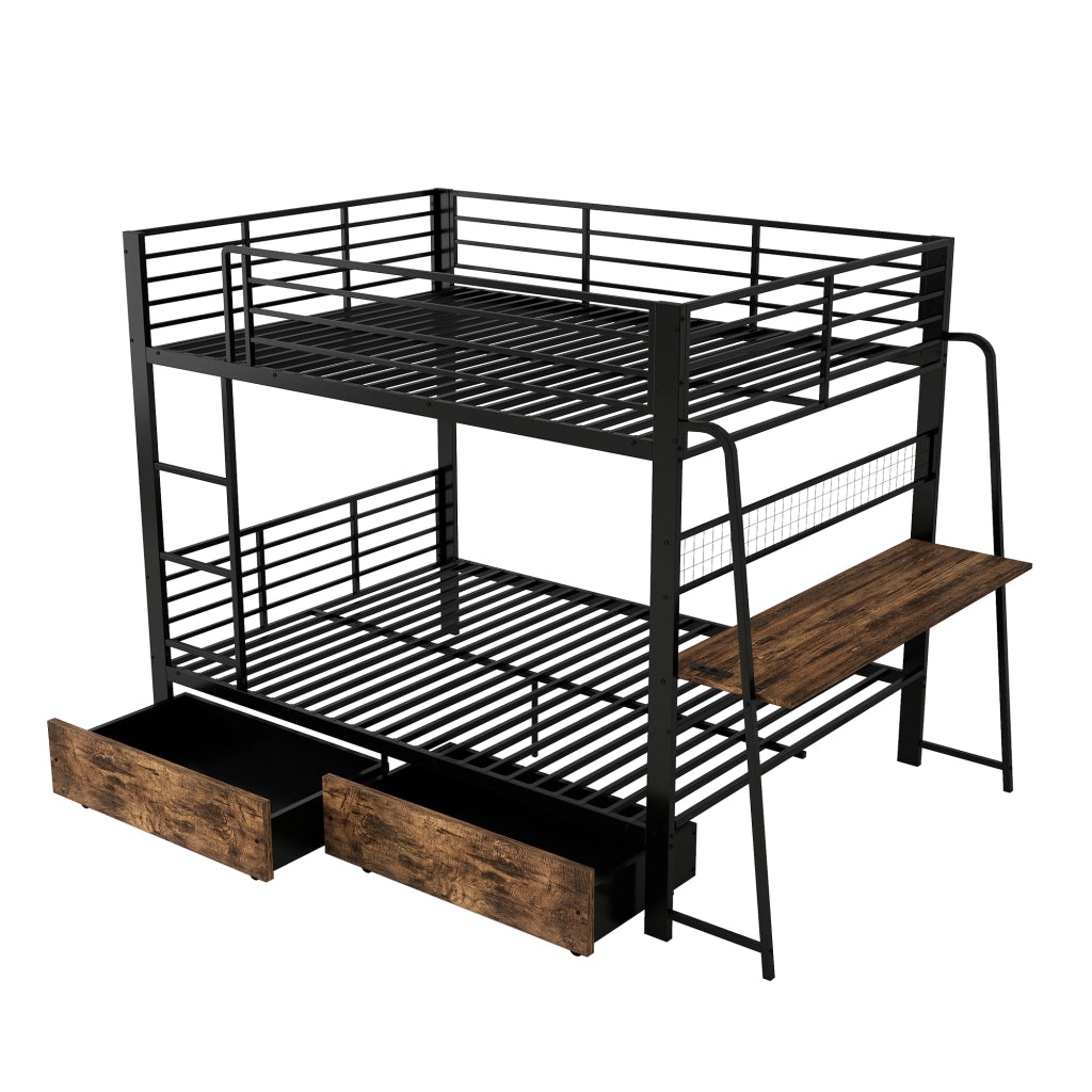 Letto a soppalco 140x200 cm con scrivania; LED RGB; prese USB e Type-C; nero