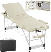 Lettino massaggiante pieghevole a 3 zone, altezza regolabile con braccioli, cuscino viso e custodia, in alluminio, colore: beige