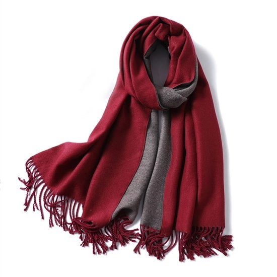 Sfondino imitativo di cashmere per donna, sciarpa e sciarpa multifunzionale, morbida e calda sciarpa, sciarpa a pennello doppia faccia e a due tonalità, adatta per viaggi invernali, 200 * 65 cm, stile Bourgognone