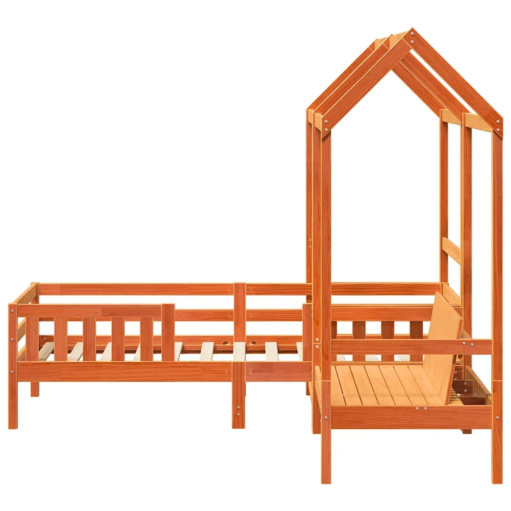 Giroletto con Panca e Tetto-Struttura Letto Marrone Cera 75x190cm Massello Pino