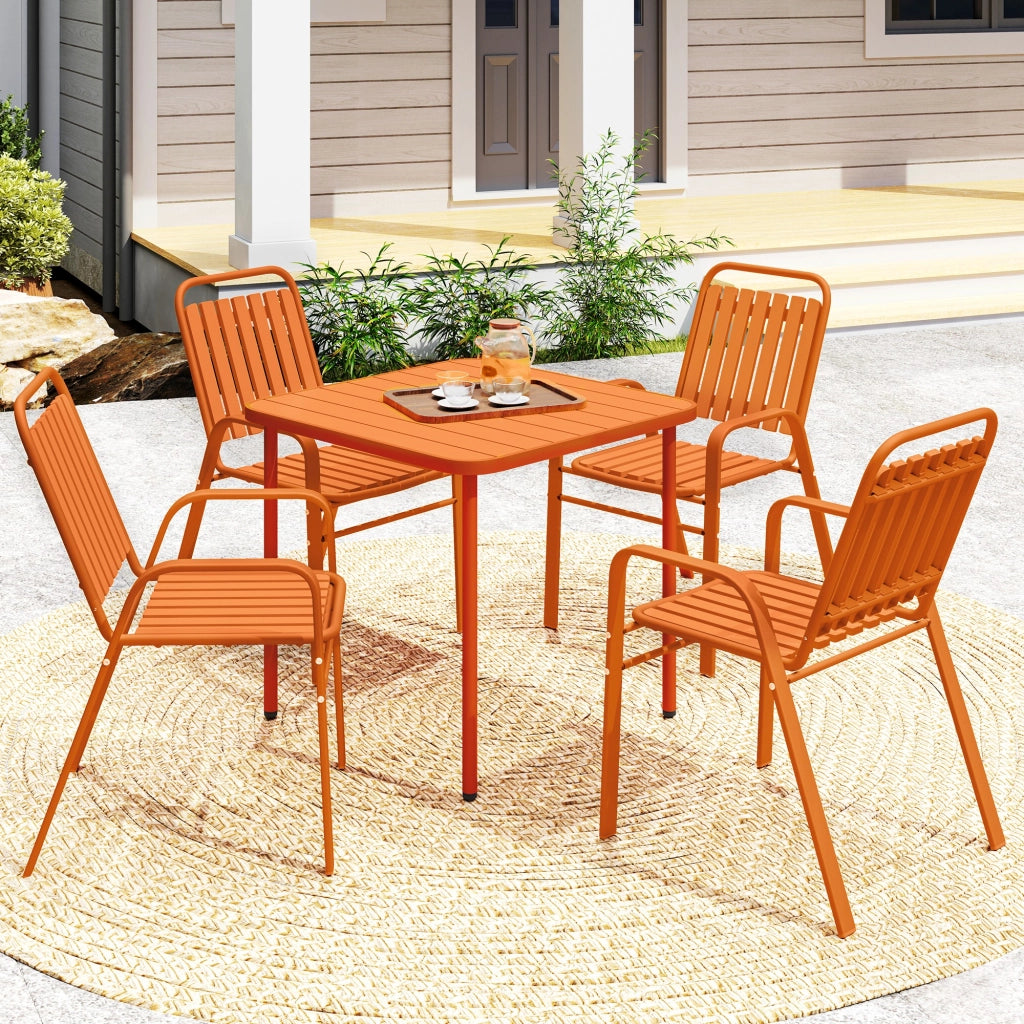 Set 4 Sedie da Giardino Impilabili ¨C Xylo ¨C Schienale Alto, Braccioli, PP e Acciaio, 56x66x91 cm, Arancione