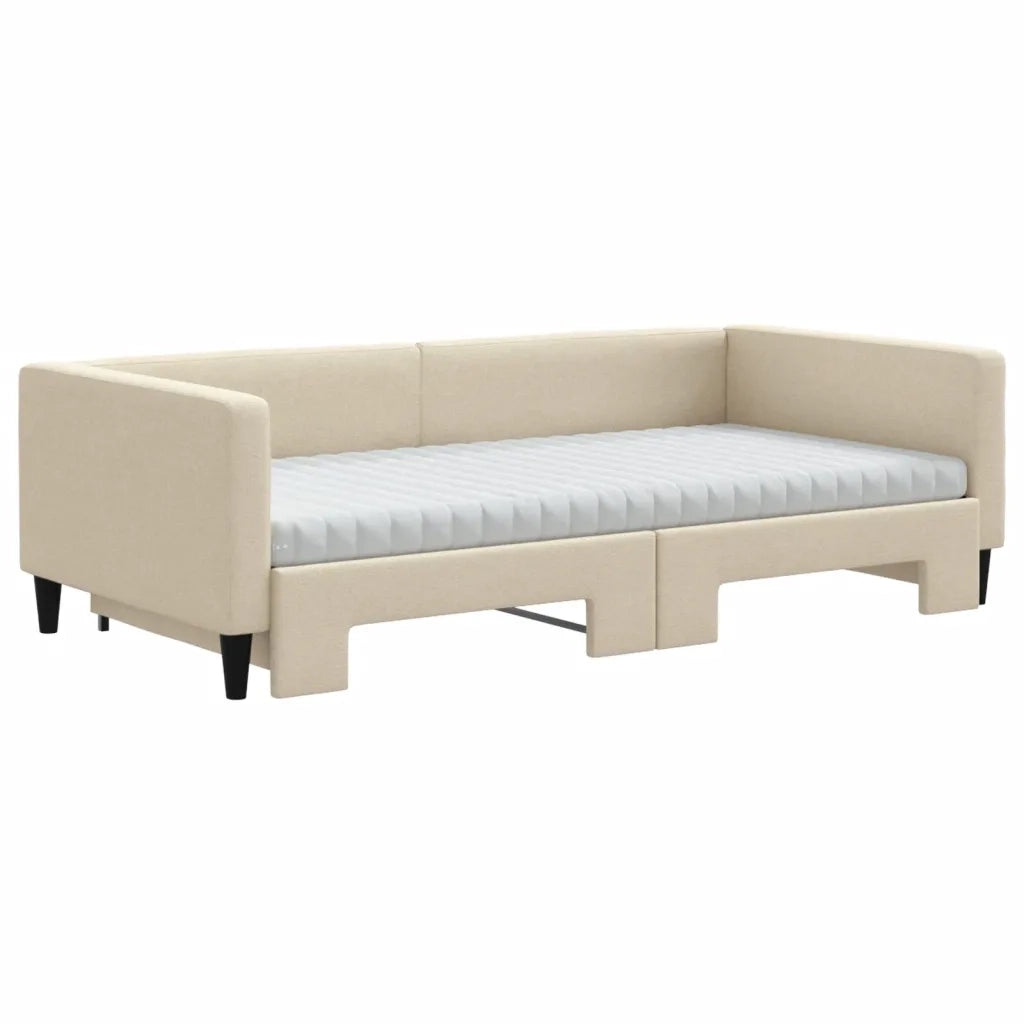 Divano Letto Estraibile con Materassi Crema 100x200 cm Tessuto 3196605