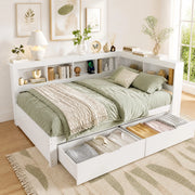 LETTO Sofà letto 140x200 cm Bianco con 2 cassetti, prese e 2 porte USB