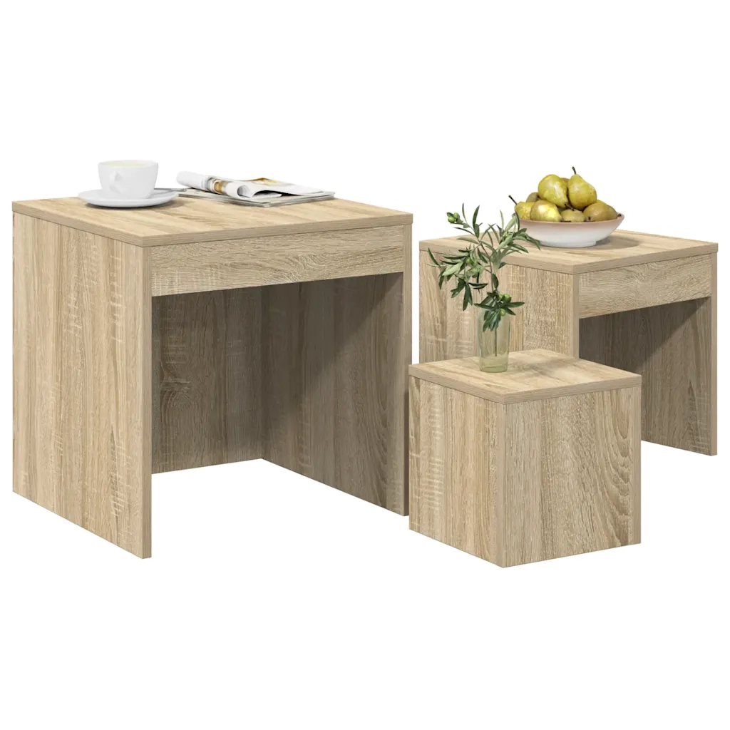 Tavolini Impilabili 3 pz Rovere Sonoma in Truciolato 808597